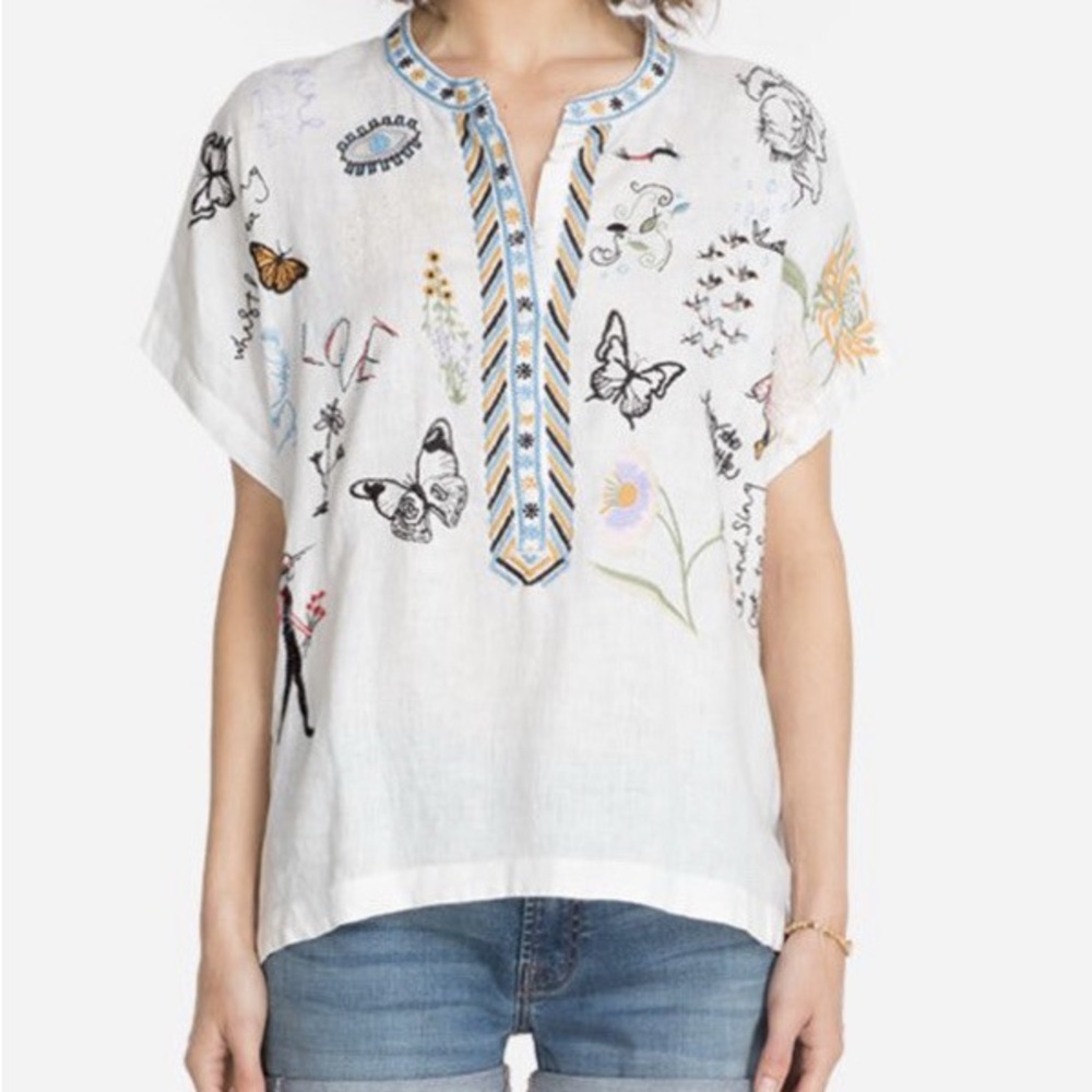 Johnny Was Johnny Was Nabi embroidered linen blouse in white Sz S - Picture 7 of 7